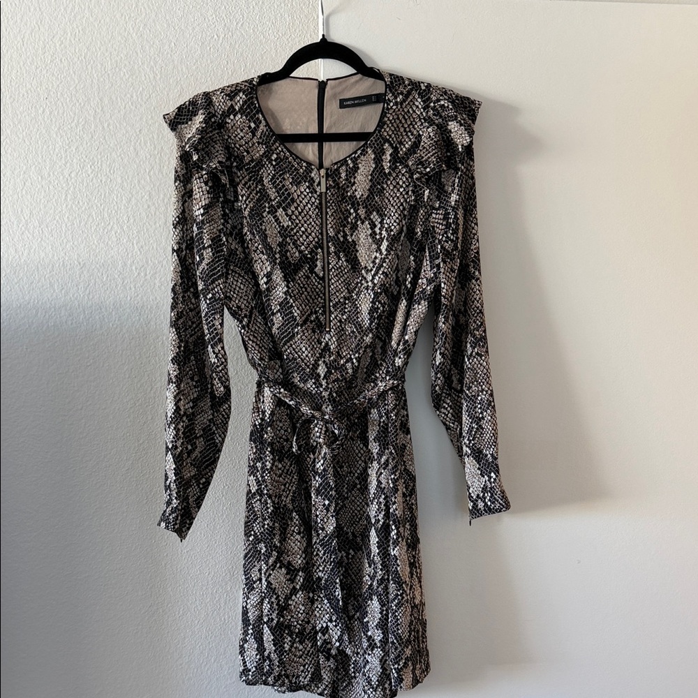 Karen Millen Black and Cream Snake Print Long Sleeve Dress